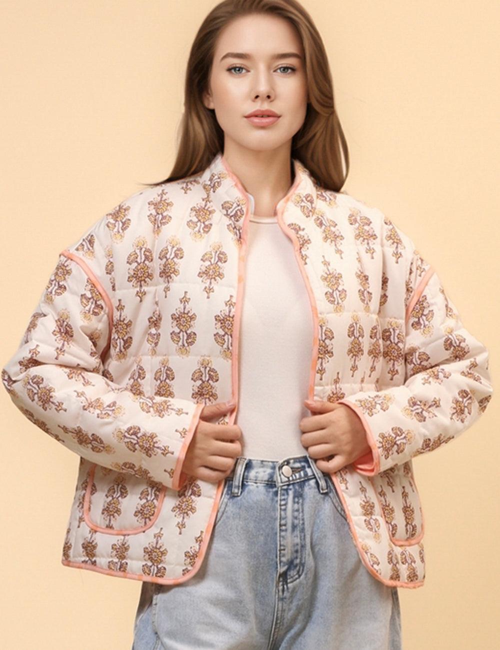 Ladies Floral Printed Cotton-Padded Jacket SKT4662