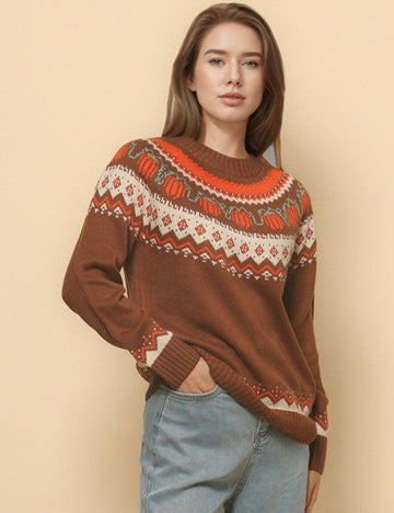 Ladies Round Neck Long Sleeves Casual Pullover Sweater SKT4775