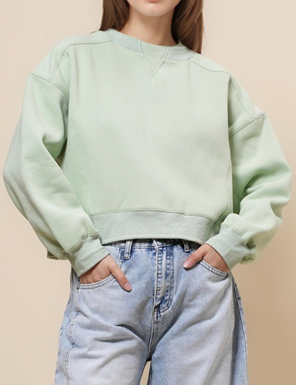 Ladies Solid Color Velvet Cropped Pullover Sweatshirt SKT523