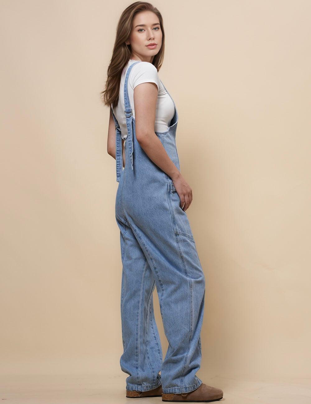 Denim Adjustable Shoulder High Roller Jumpsuit SKJ150