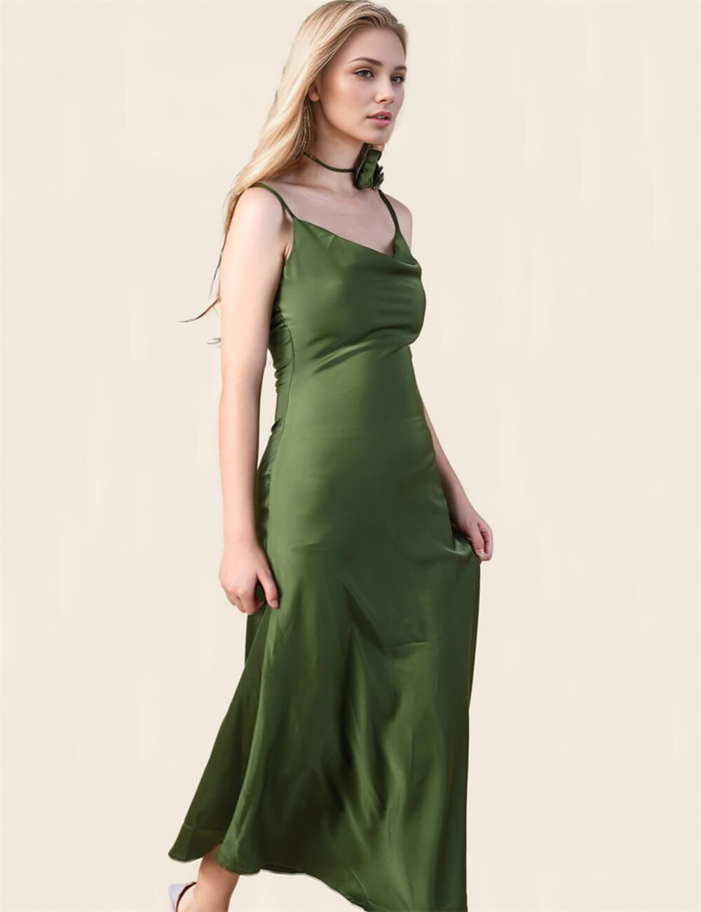 Ladies Solid Color Sleeveless Satin Maxi Dress SKD0756