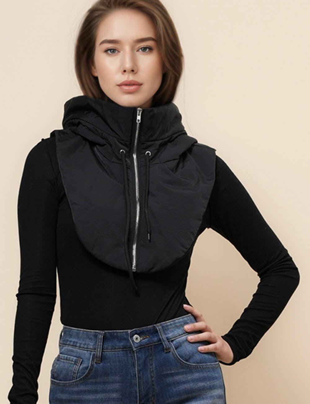 Ladies Puff Cotton Padded Faux Hooded Collar Vest SKT4977