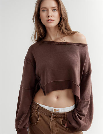 Ladies Solid Color Cropped Basic Sweatshirt SKT608