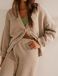 Ladies Solid Color Botton Sweater and Pants Set SKST375 - SWEETKAMA