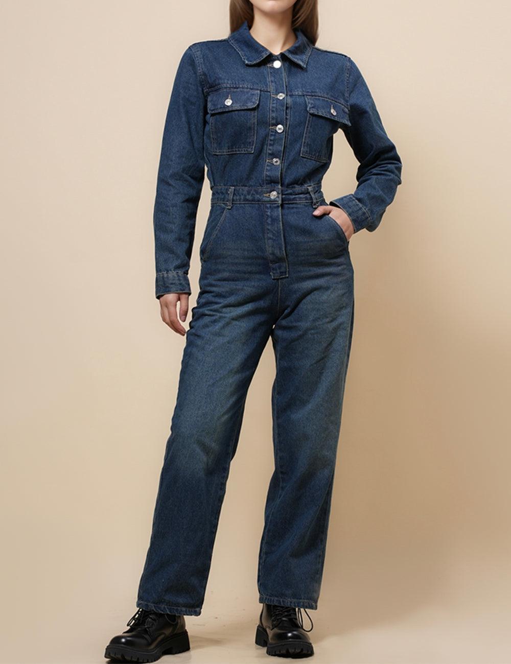 Ladies Daily Jumpsuit Botton Pockets Denim Overall SKJ4952