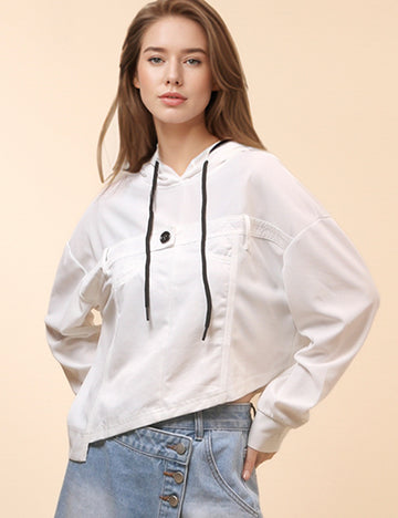 Ladies Inregular Hem Hoodie Shweatshirt SKT0789