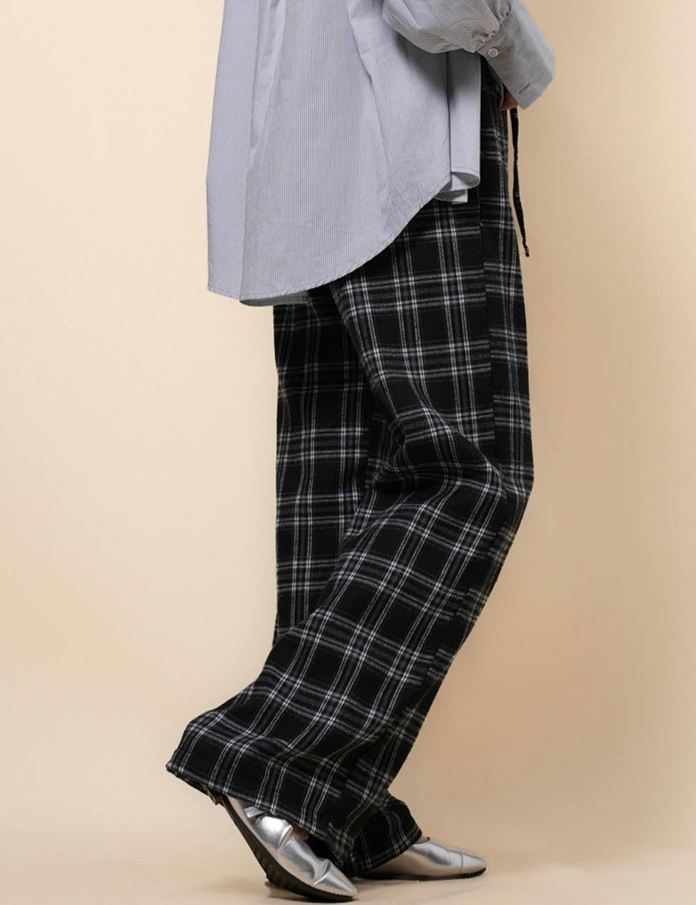 Ladies Elastic Waist Plaid Stright Leg Pants SKP41132