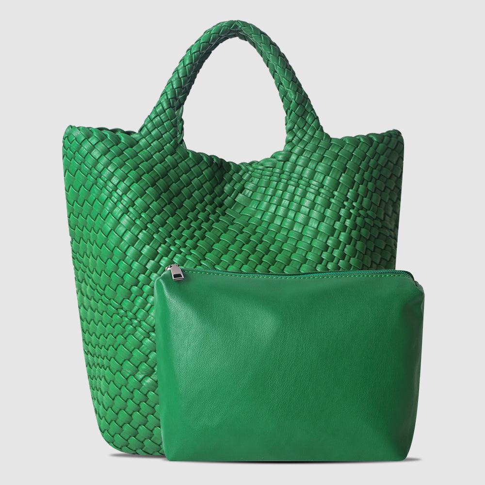 Ladies PU Knit Looking Green Hand Tote Bag SKOB0404