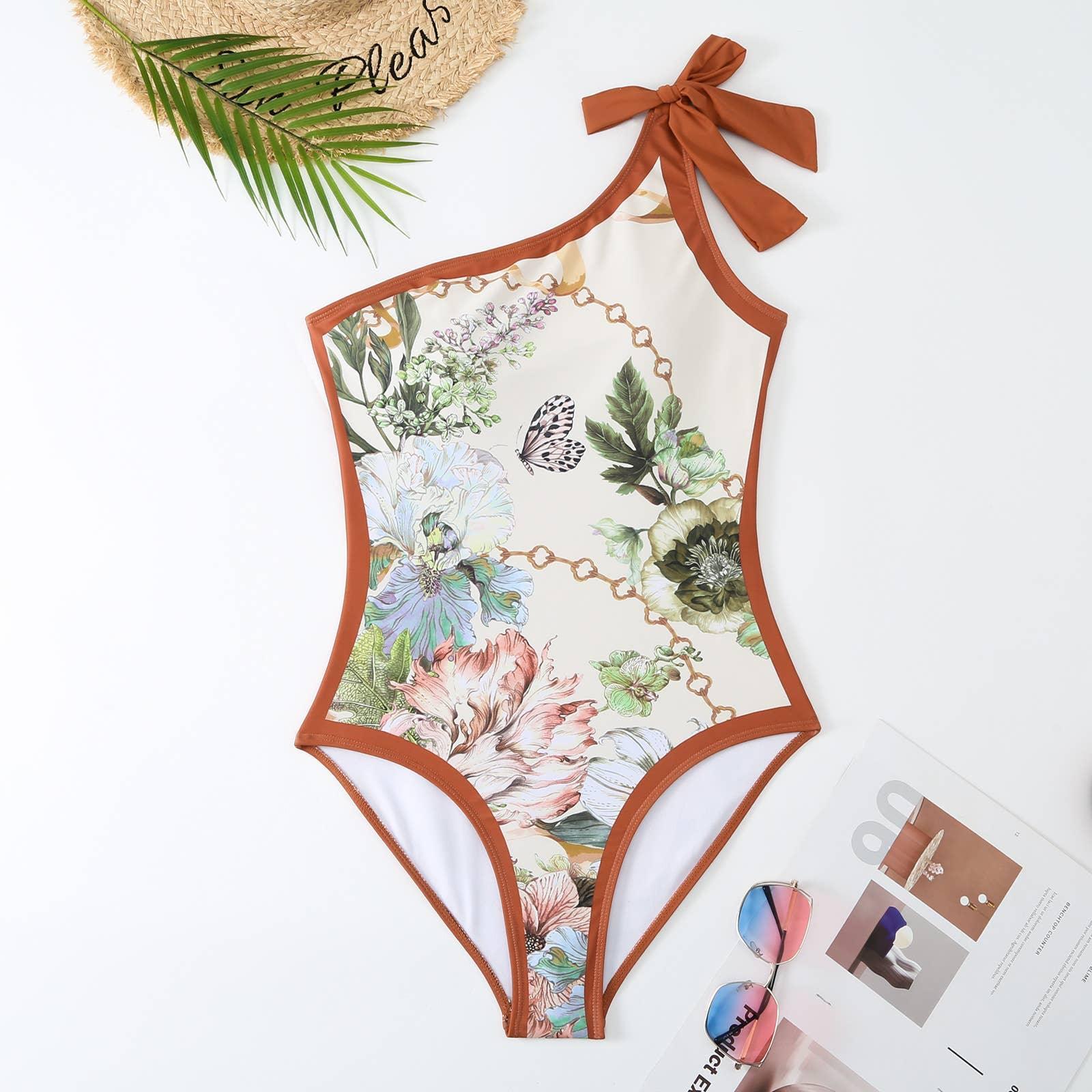 2 PCS Flower Print One Piece Swimwear with Cover Up 2590 - SWEETKAMA