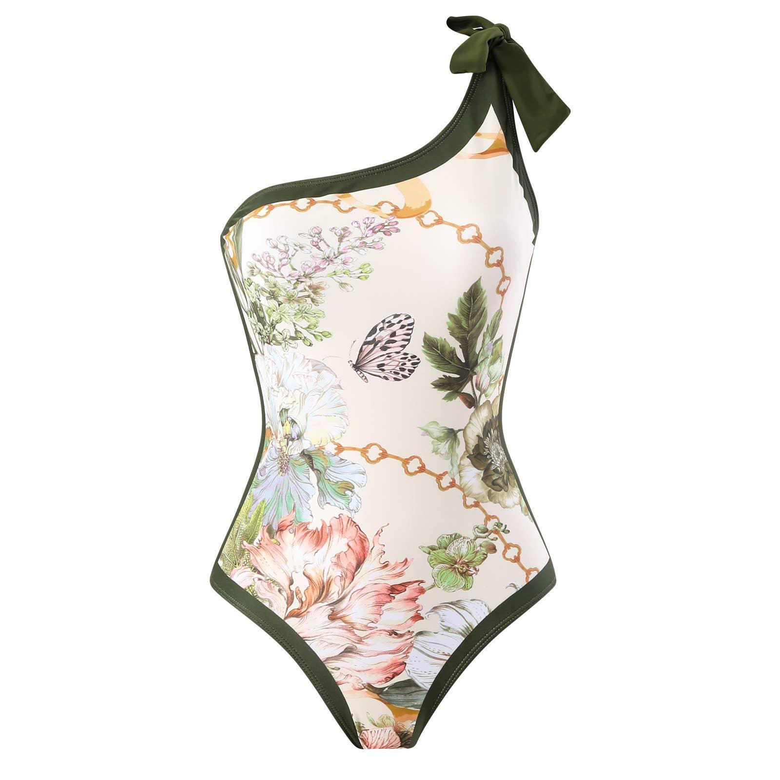 2 PCS Flower Print One Piece Swimwear with Cover Up 2590 - SWEETKAMA