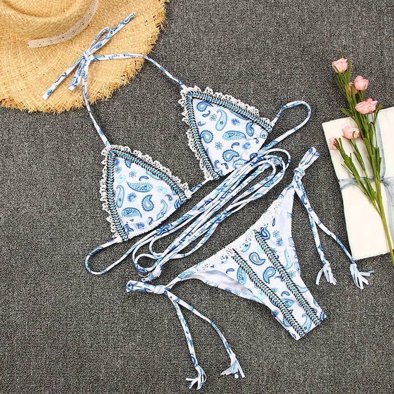 2 Piece Bohemia Style Flower Print Bikini Swimsuit Set MK20015 - SWEETKAMA