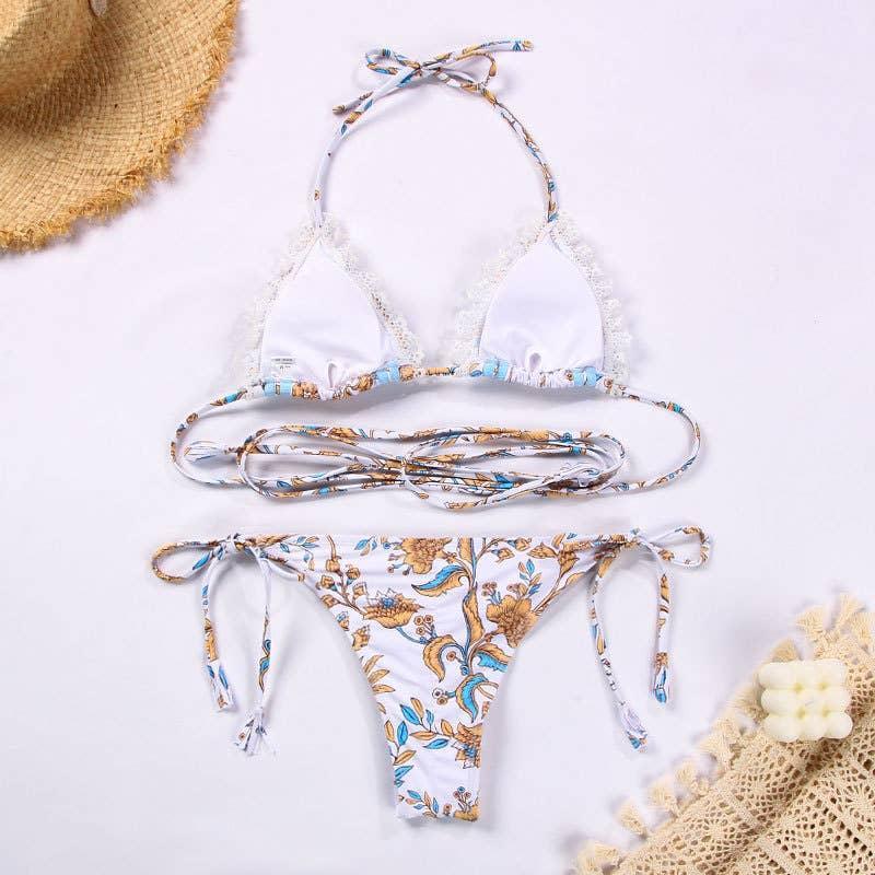 2 Piece Bohemia Style Flower Print Bikini Swimsuit Set MK21054 - SWEETKAMA