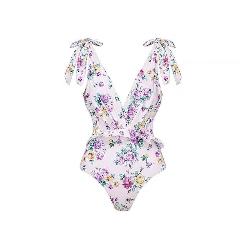 2 Piece Floral Print One Piece Swimwear with Cover Up Y90 - SWEETKAMA