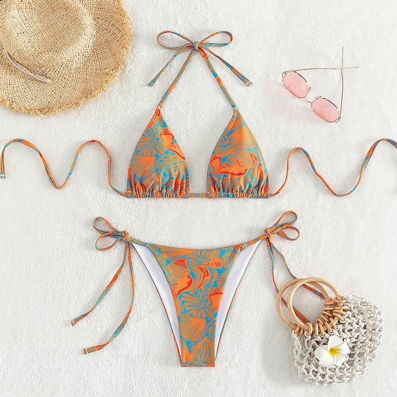 2 Piece Flower Print Bikini Swimsuit 2682 - SWEETKAMA