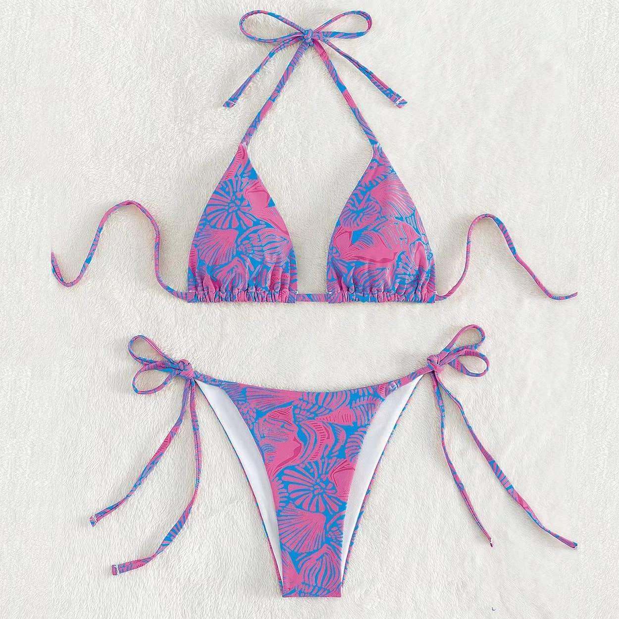 2 Piece Flower Print Bikini Swimsuit 2682 - SWEETKAMA