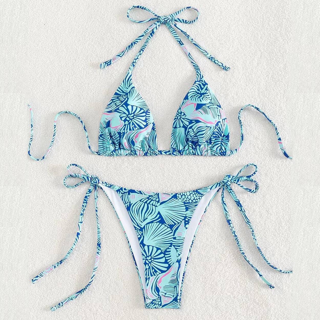 2 Piece Flower Print Bikini Swimsuit 2682 - SWEETKAMA