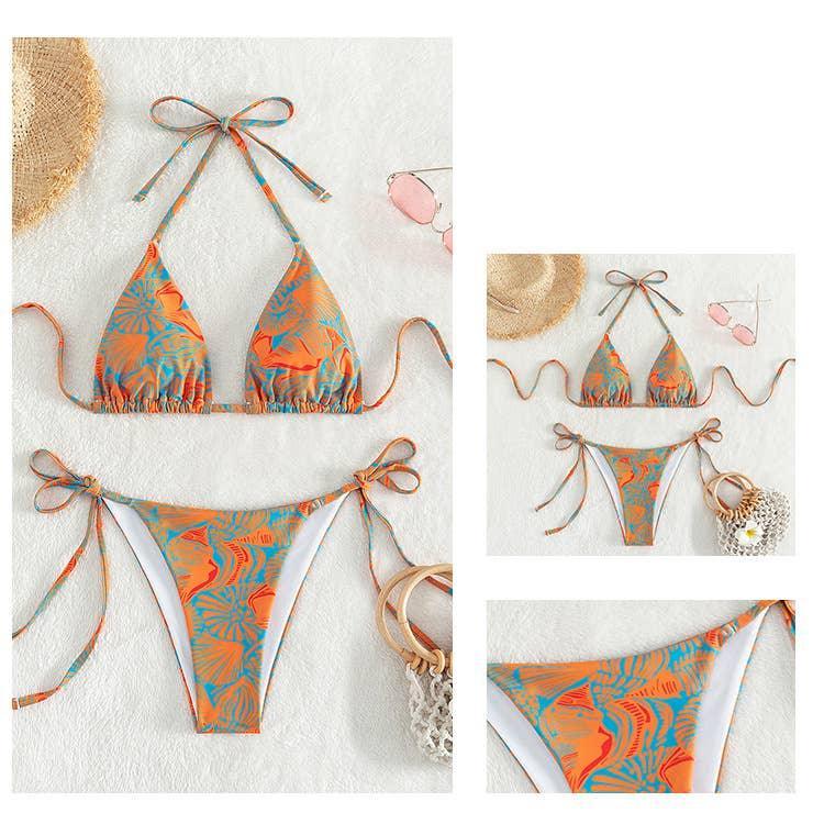 2 Piece Flower Print Bikini Swimsuit 2682 - SWEETKAMA