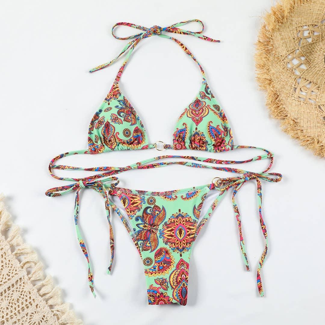 2 Piece Flower Print Bikini Swimsuit Set MK22069 - SWEETKAMA