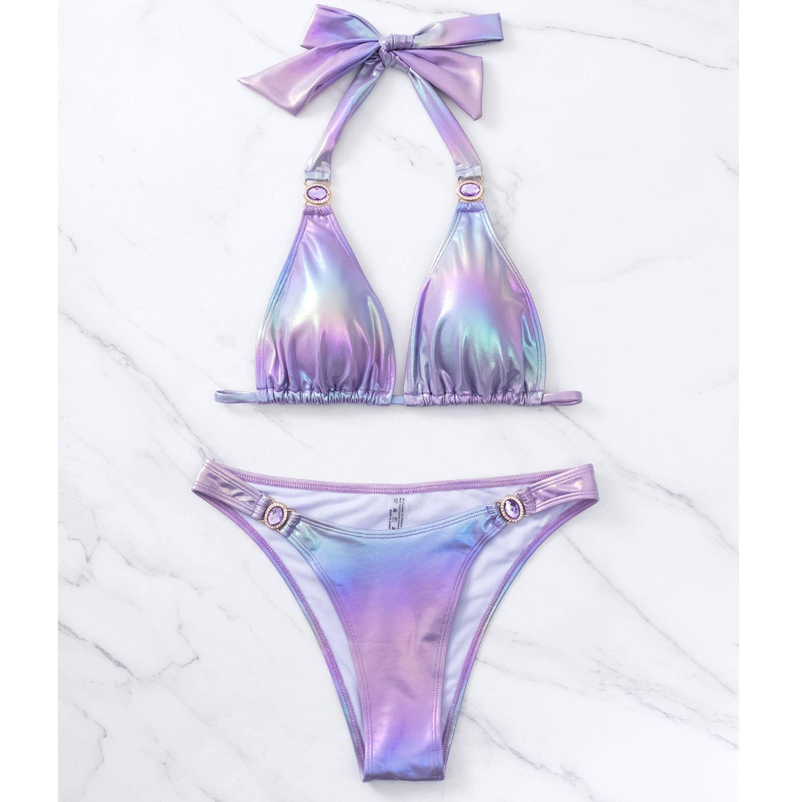 2 Piece Iridescent Violet Bikini Swimsuit S050 - SWEETKAMA