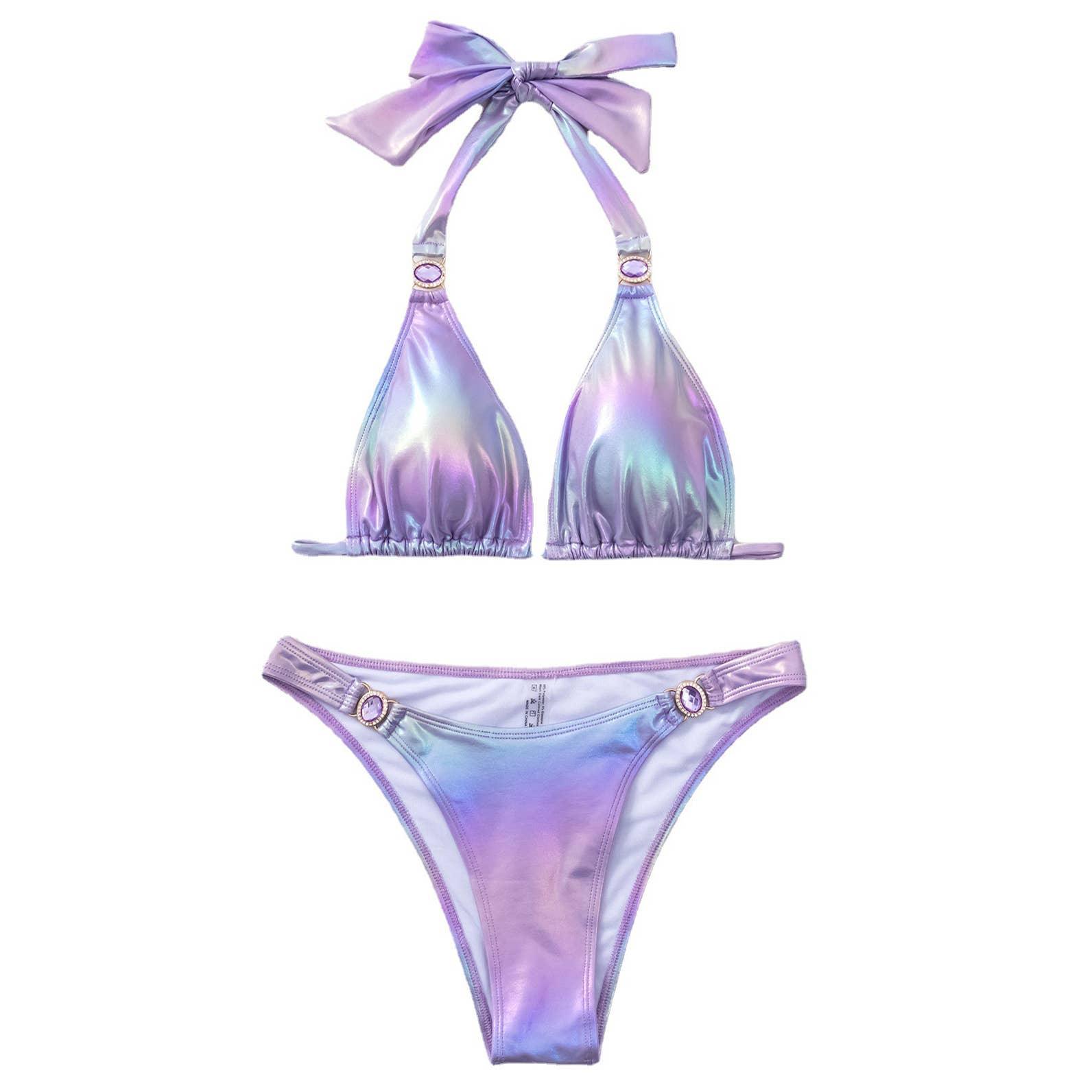 2 Piece Iridescent Violet Bikini Swimsuit S050 - SWEETKAMA