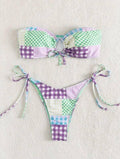 2 Piece Lattice Print String Tie Swimsuit Bikini Set 05 - SWEETKAMA