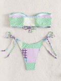 2 Piece Lattice Print String Tie Swimsuit Bikini Set 05 - SWEETKAMA