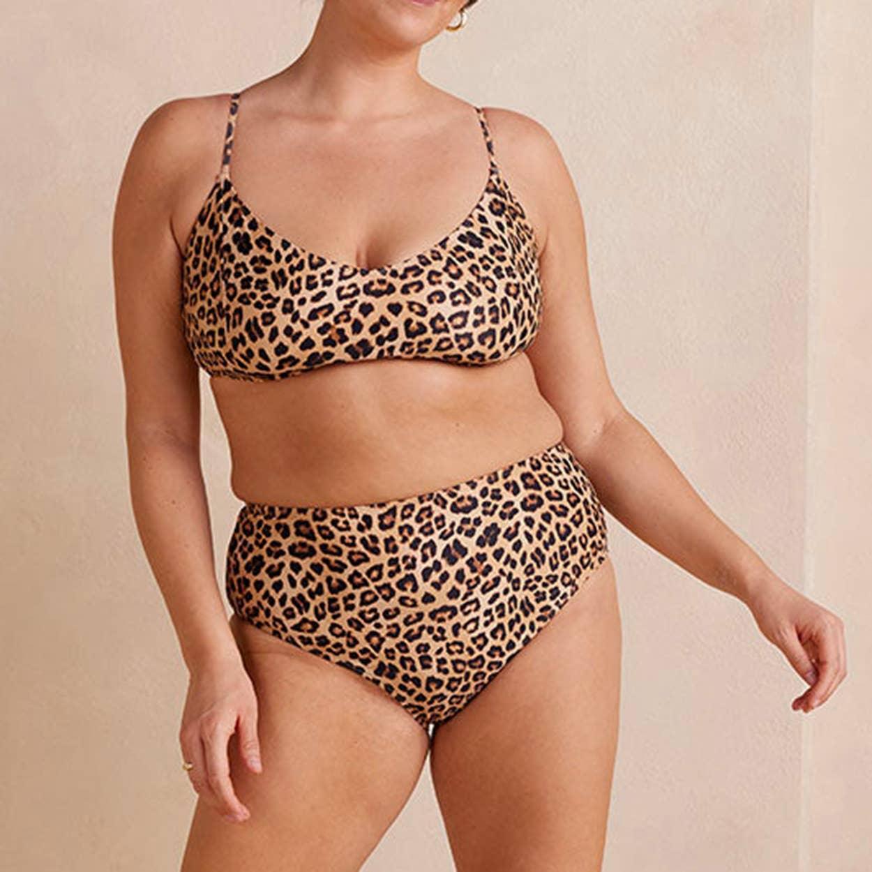 2 Piece Leopard Print Bikini Swimsuit FKSW2301C - SWEETKAMA