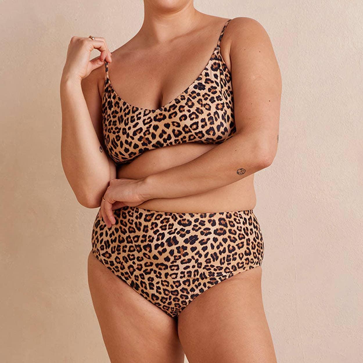 2 Piece Leopard Print Bikini Swimsuit FKSW2301C - SWEETKAMA