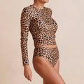 2 Piece Leopard Print Long Sleeves Rash Guard FKSW2301J - SWEETKAMA