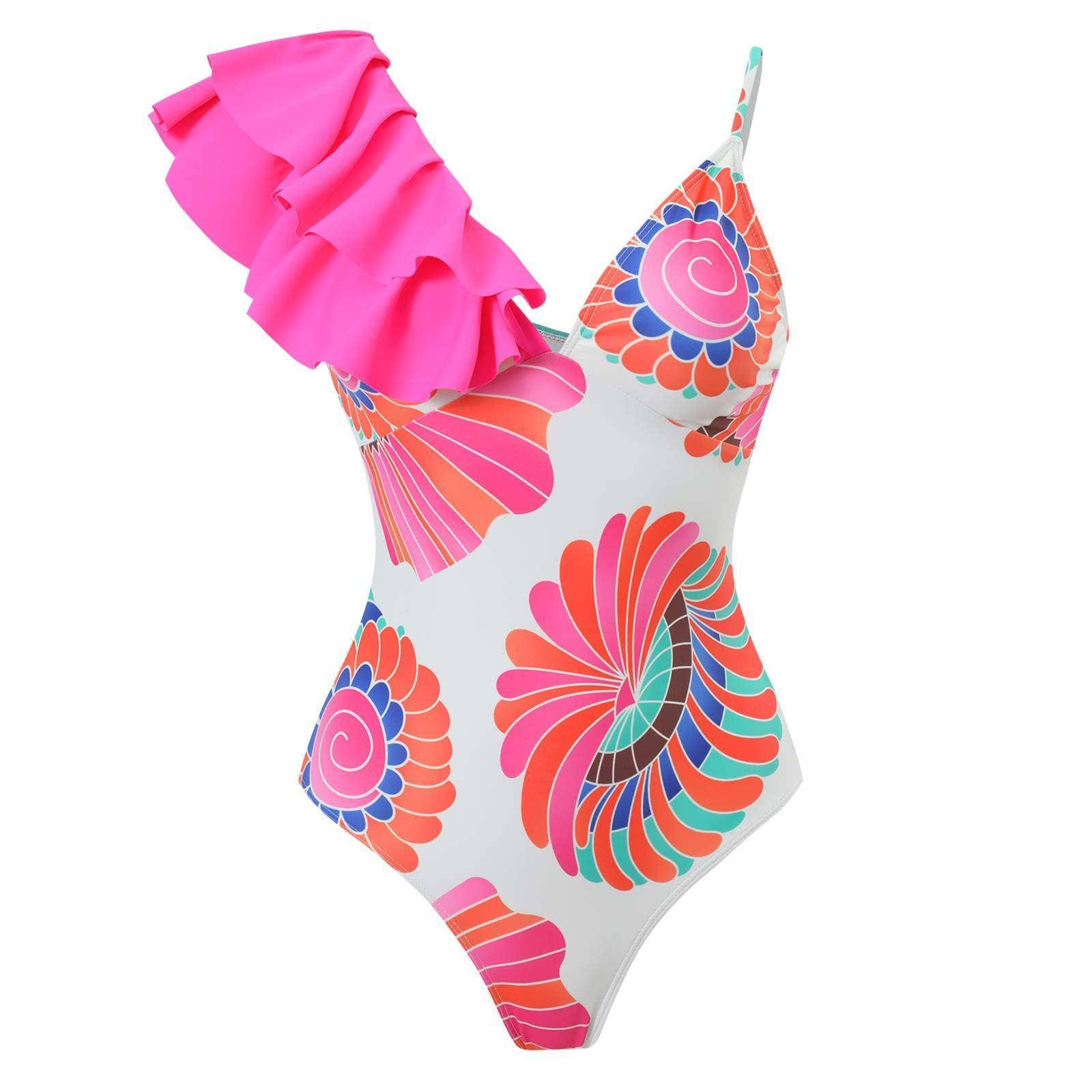 2 Piece Mix Pattern Print One Piece Swimwear with Cover Up Y16 - SWEETKAMA