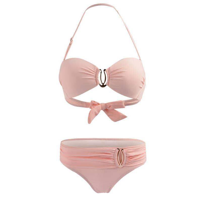 2 Piece Solid Color Back Tie Swimsuit D78 - SWEETKAMA