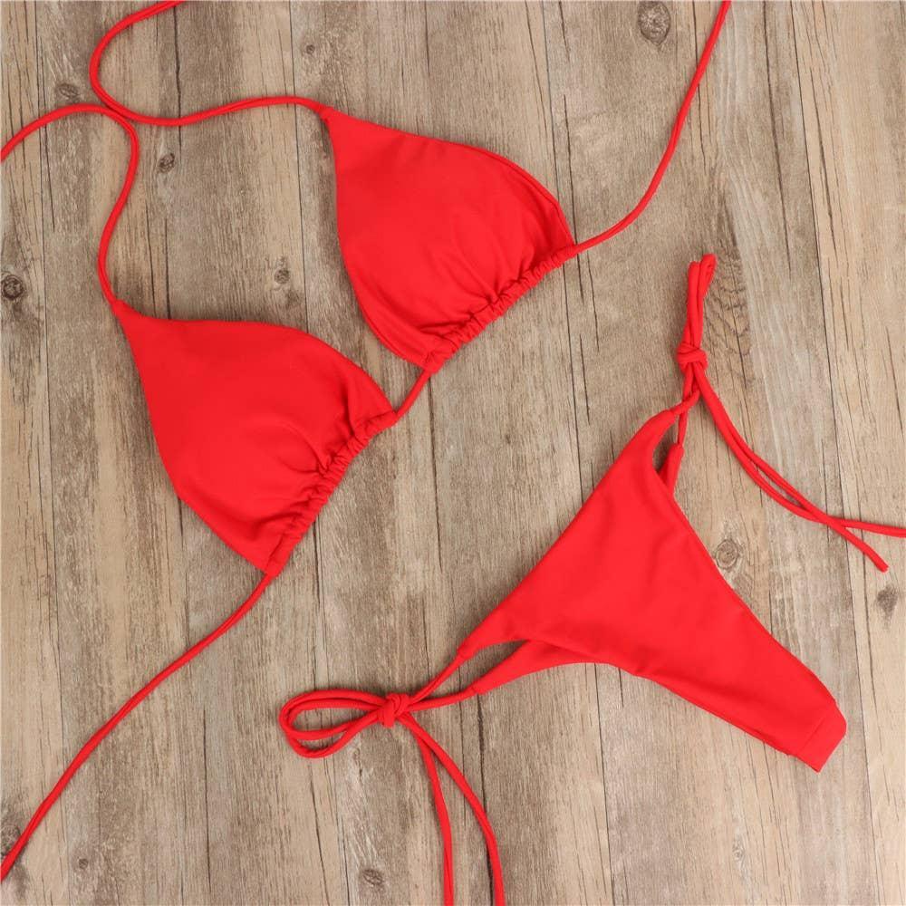 2-Piece Solid Color Bikini Swimsuit 1295 - SWEETKAMA