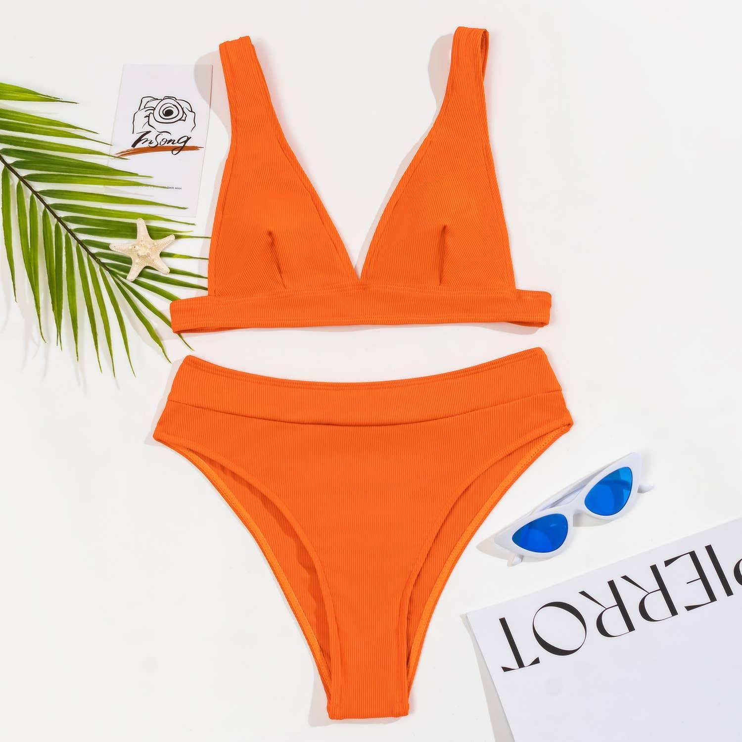 2-Piece Solid Color Bikini Swimsuit QJYY01 - SWEETKAMA