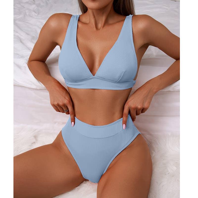 2-Piece Solid Color Bikini Swimsuit QJYY01 - SWEETKAMA