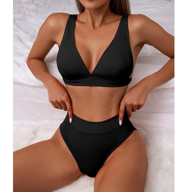 2-Piece Solid Color Bikini Swimsuit QJYY01 - SWEETKAMA