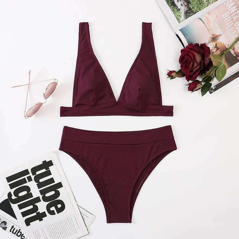 2-Piece Solid Color Bikini Swimsuit QJYY01 - SWEETKAMA