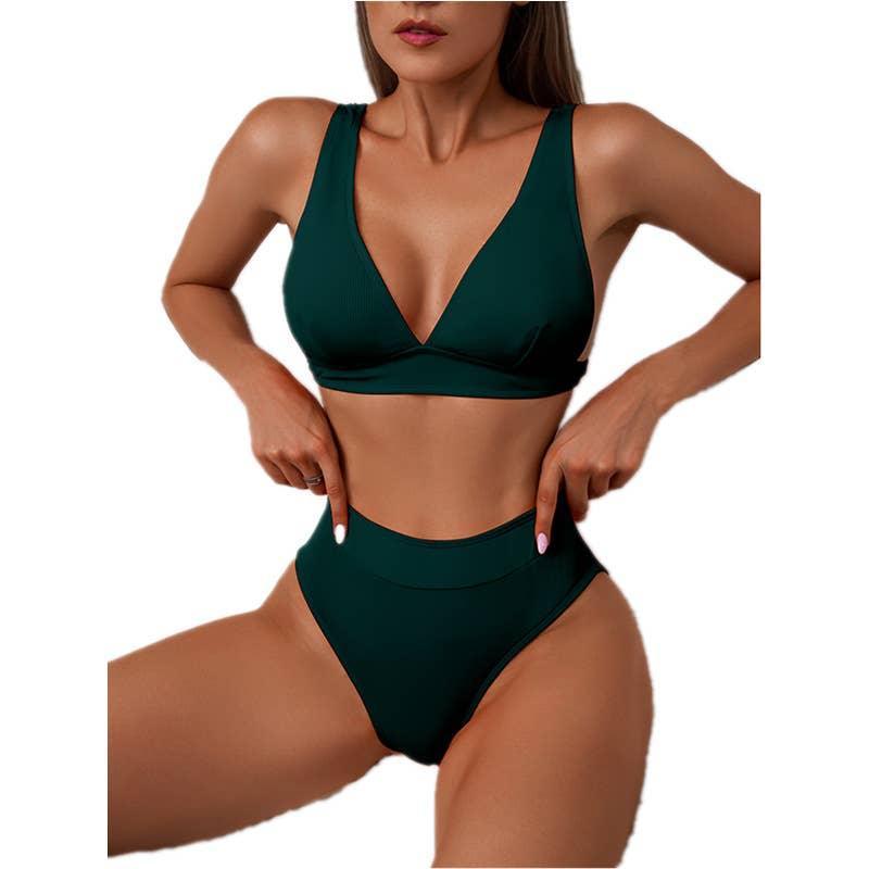 2-Piece Solid Color Bikini Swimsuit QJYY01 - SWEETKAMA