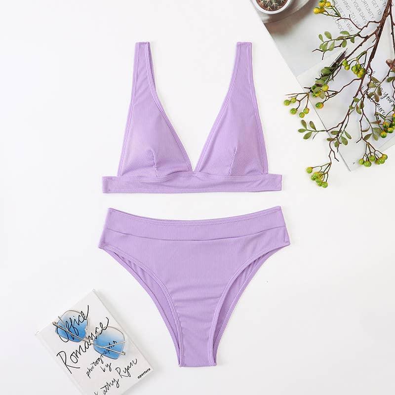 2-Piece Solid Color Bikini Swimsuit QJYY01 - SWEETKAMA