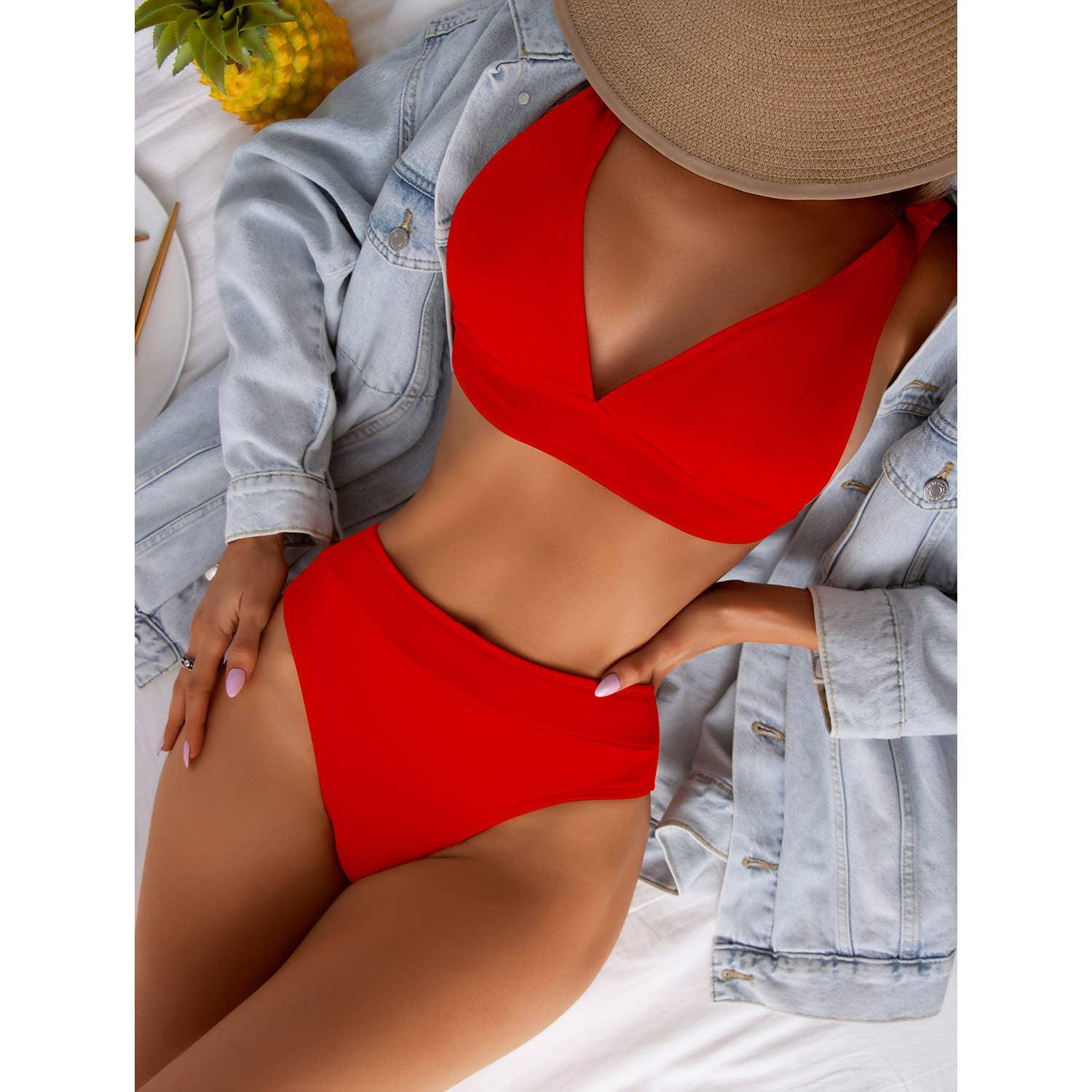 2-Piece Solid Color Bikini Swimsuit QJYY01 - SWEETKAMA