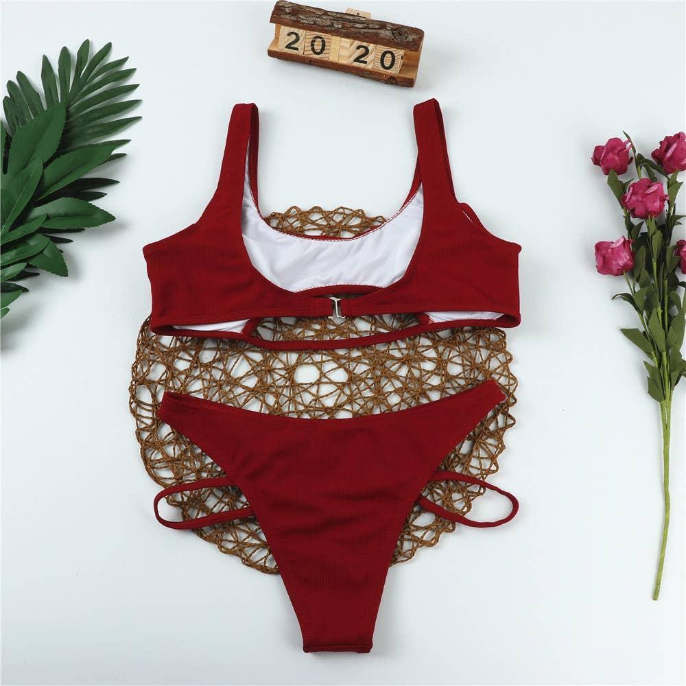 2-Piece Solid Color Bikini Swimsuit qy2027 - SWEETKAMA