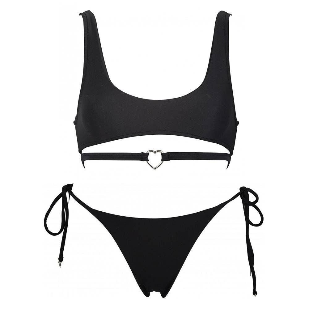 2-Piece Solid Color Bikini Swimsuit with Heart 9083 - SWEETKAMA