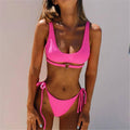 2-Piece Solid Color Bikini Swimsuit with Heart 9083 - SWEETKAMA