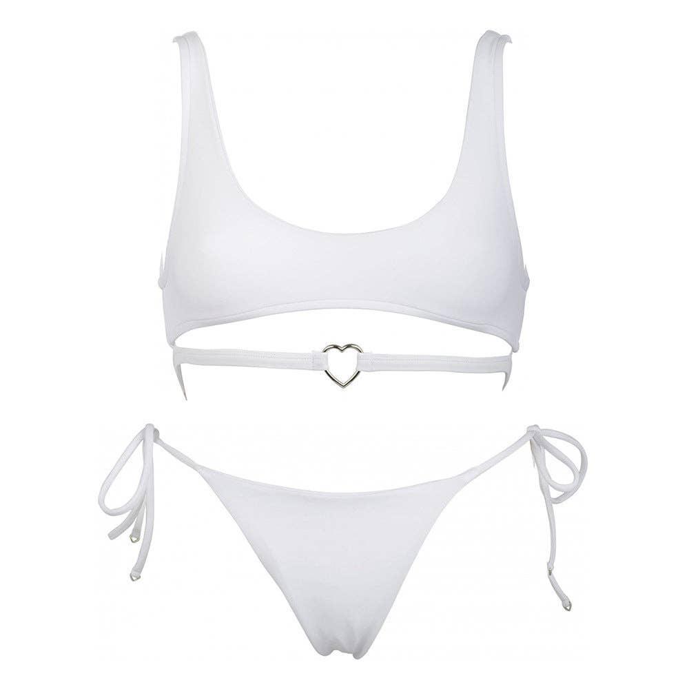 2-Piece Solid Color Bikini Swimsuit with Heart 9083 - SWEETKAMA