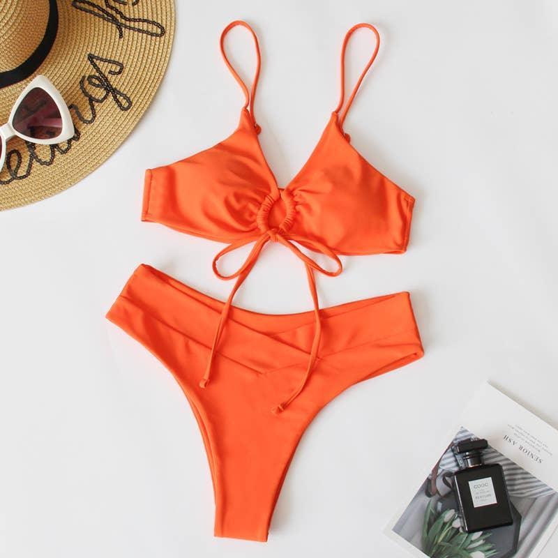 2 Piece Solid Color with Ring Bikini Swimsuit B23017 - SWEETKAMA