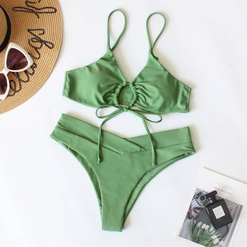 2 Piece Solid Color with Ring Bikini Swimsuit B23017 - SWEETKAMA