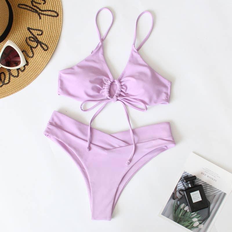 2 Piece Solid Color with Ring Bikini Swimsuit B23017 - SWEETKAMA