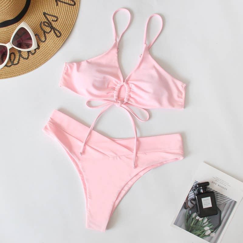 2 Piece Solid Color with Ring Bikini Swimsuit B23017 - SWEETKAMA