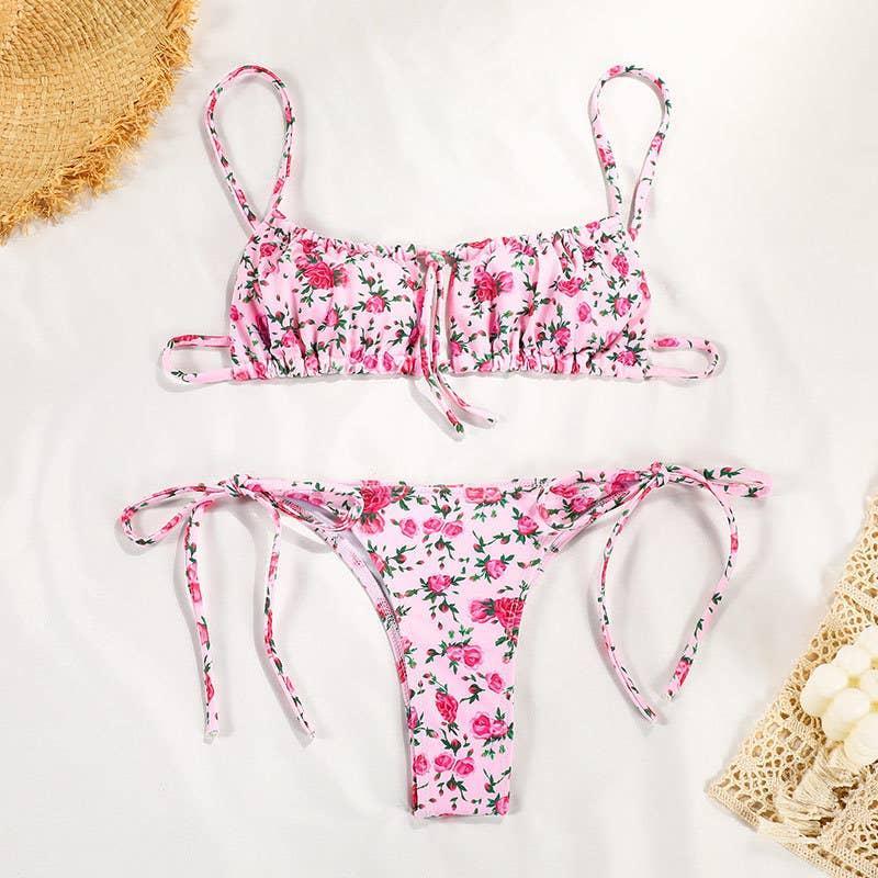 2 Piece String Tie Flower Print Bikini Swimsuit Set MK21057 - SWEETKAMA