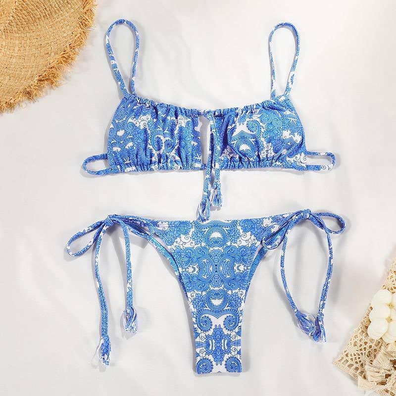 2 Piece String Tie Flower Print Bikini Swimsuit Set MK21057 - SWEETKAMA