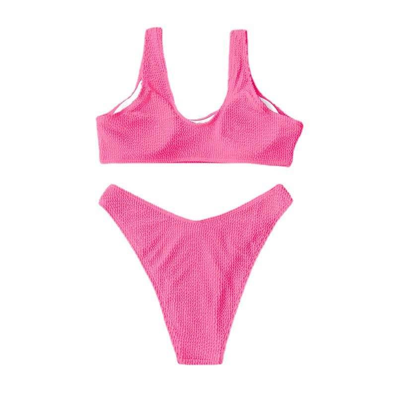 2 Piece Textured Solid Color Swimsuit YH006 - SWEETKAMA